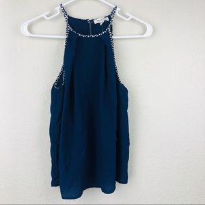 Monteau Navy High Neck Braid Top